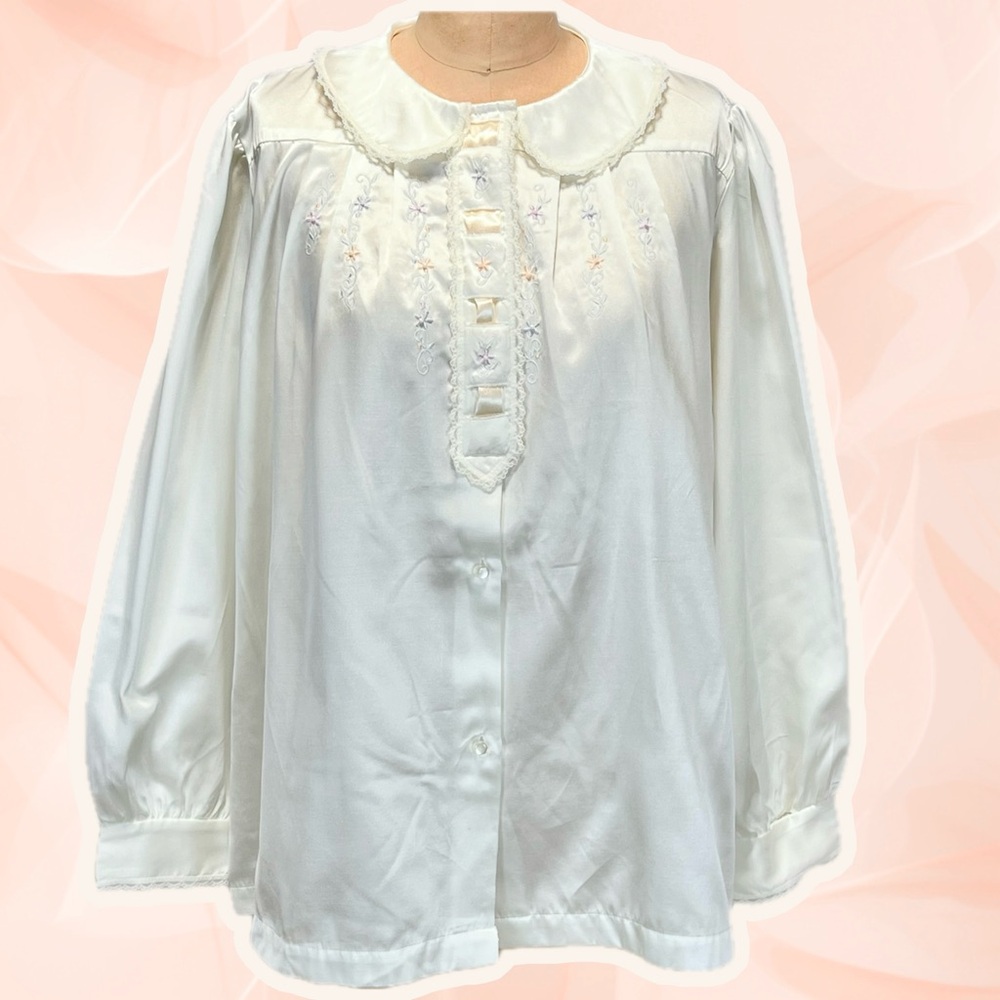 VINTAGE Barbizon silky satin long sleeve night shirt pajama top‎ flannel lined